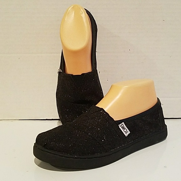 LADIES TOMS BLACK SPARKLE FLATS (SZ 4) - Picture 1 of 5